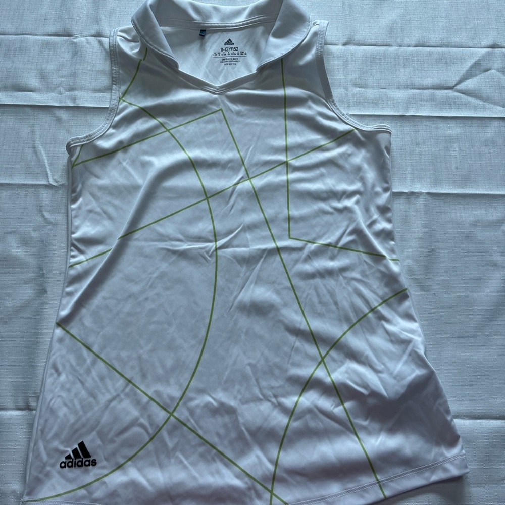 Adidas Girl’s White and Green Tank Top Size Medium